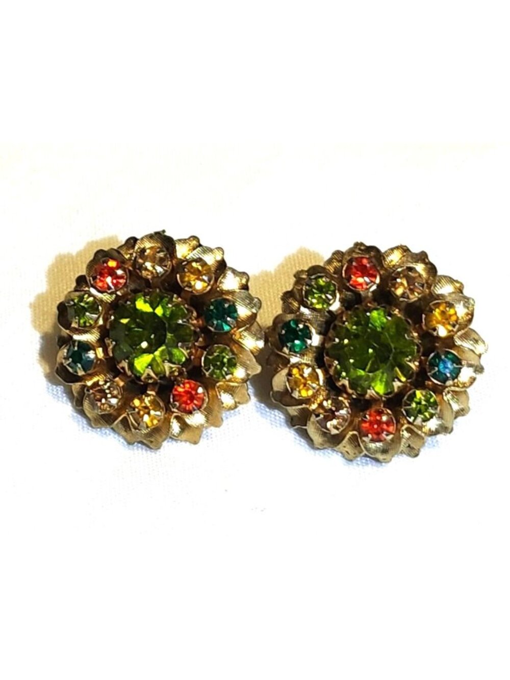 Vintage Gold-Tone Clip-On Earrings Multicolored MCM Floral Design